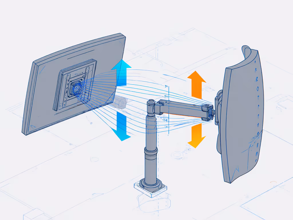Torque diagram showing force vectors on curved vs flat monitor at 45cm extension